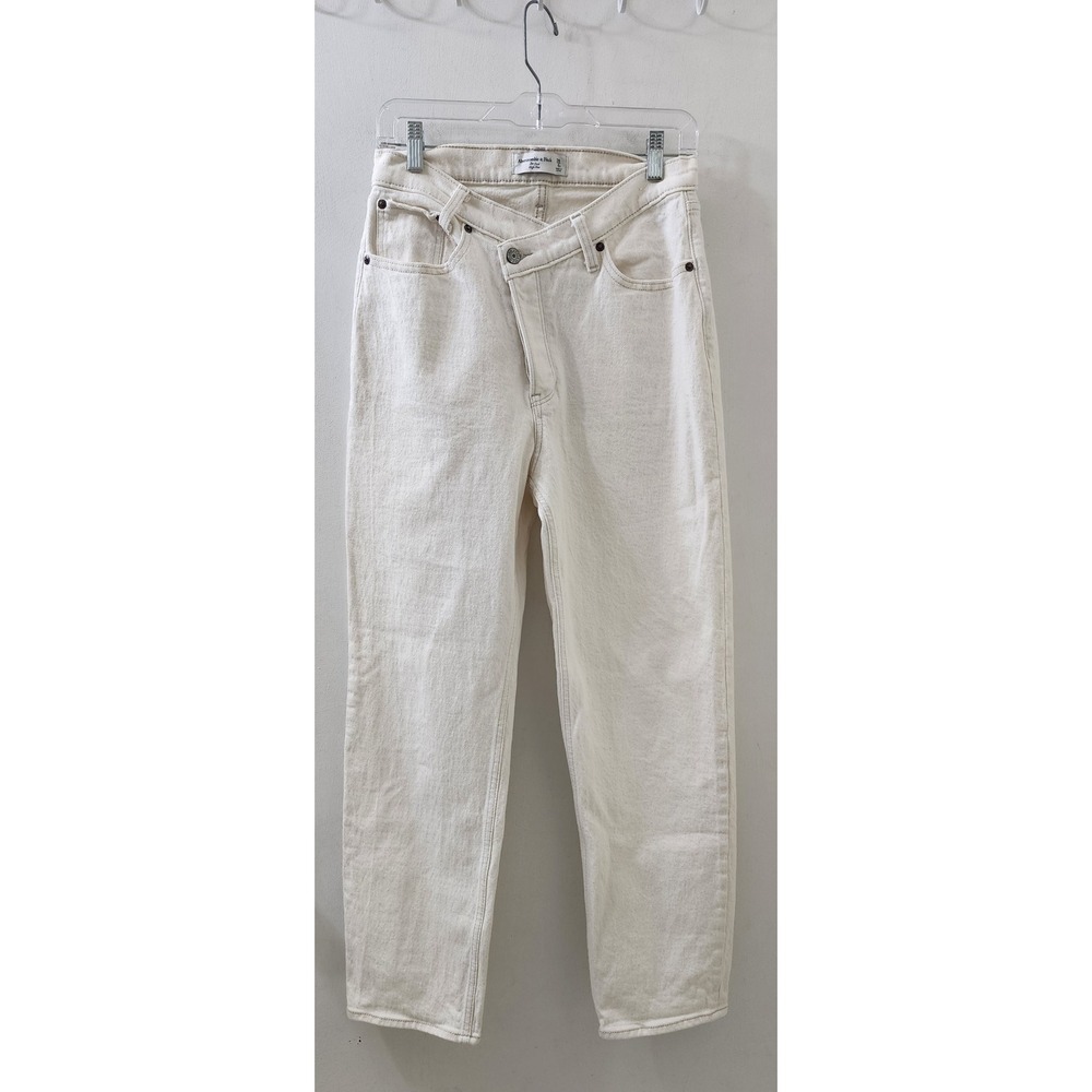 Abercrombie & Fitch The Dad High Rise Asymmetrical Waist Jeans Cream 28 6s